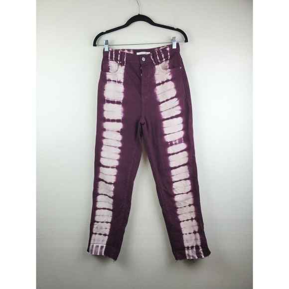 Pacsun 26 High Rise Straight Jeans Tie Dye Raw Hems Button Fly Eco Raspberry - Picture 2 of 13